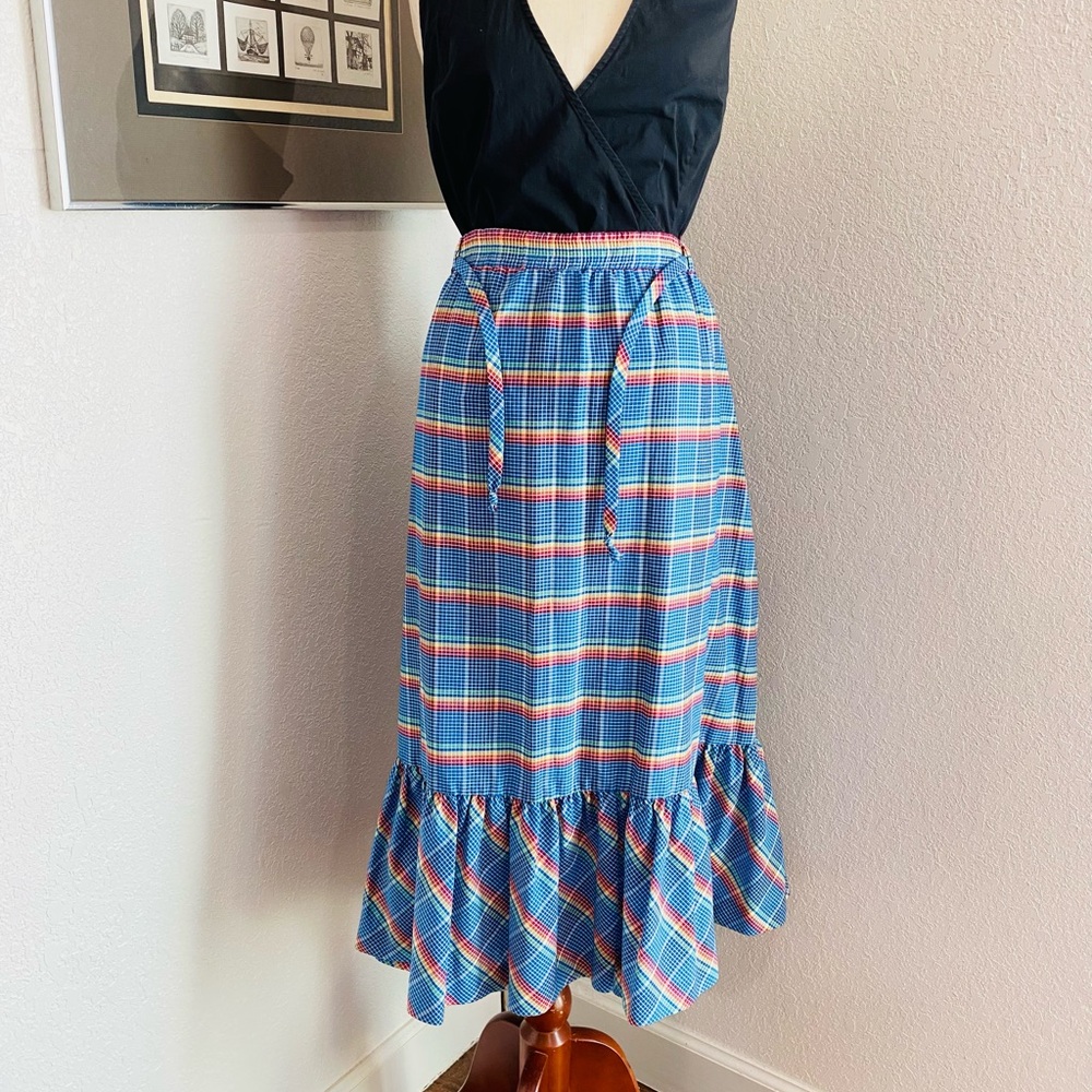 Plaid Ruffle Hem Skirt - Blue and Red